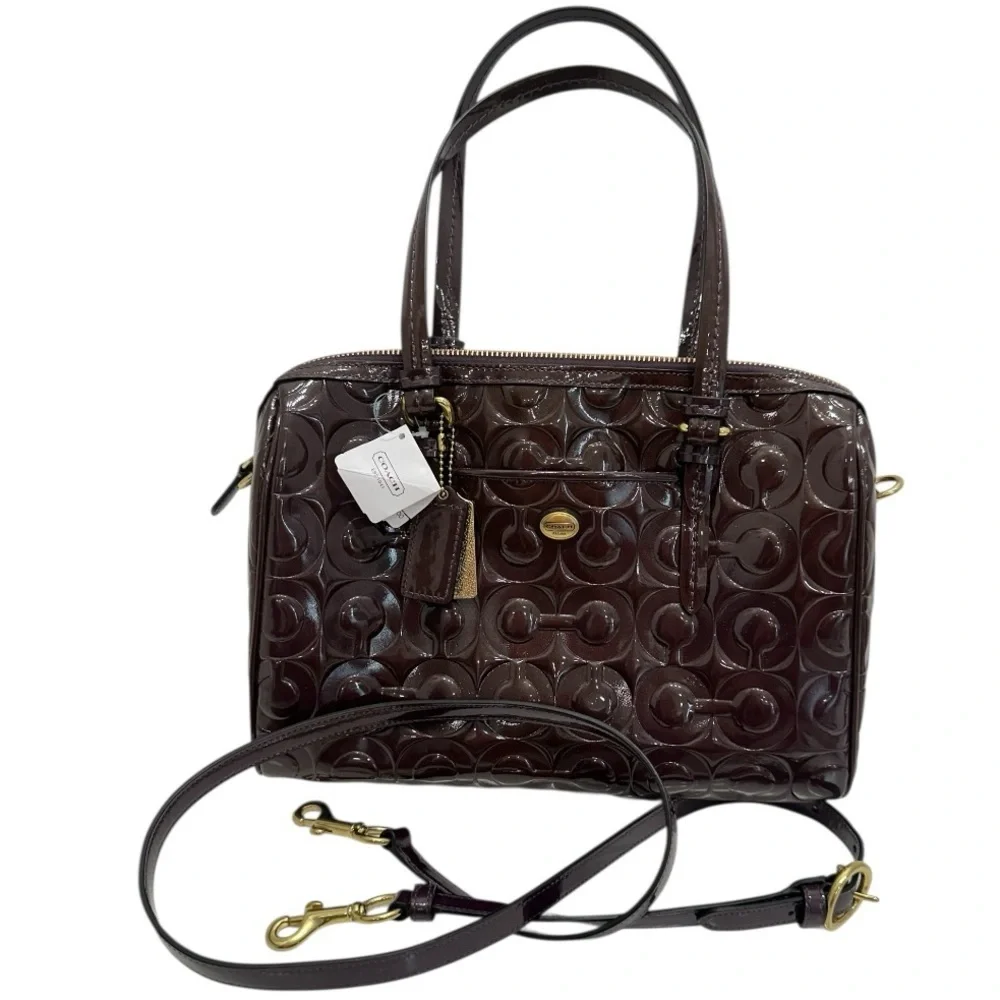 Coach Peyton OP Art Embossed Patent Leather Purple Satchel F26962 NWT $428